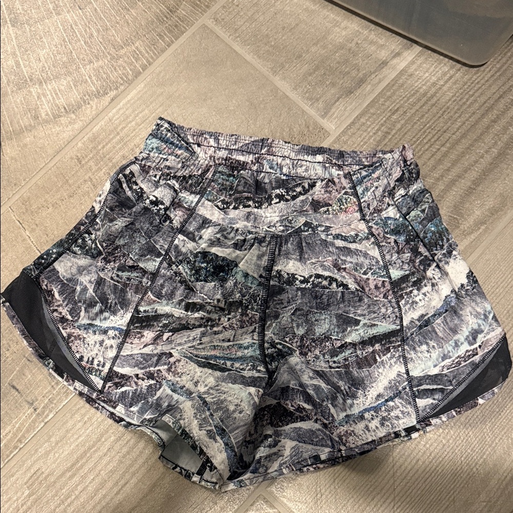 lululemon athletica Gray and Black Patterned Athletic Shorts